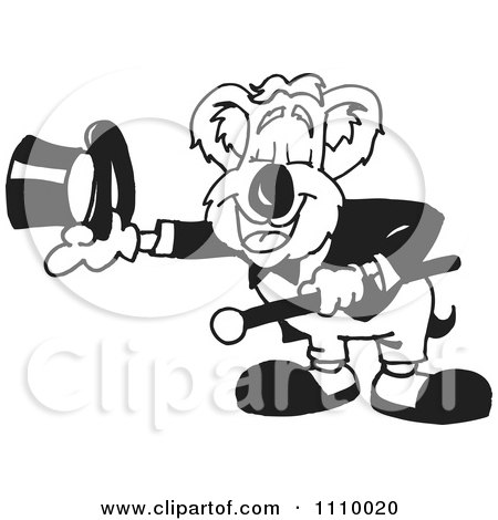 Clipart Black And White Aussie Koala Magician - Royalty Free Vector Illustration by Dennis Holmes Designs