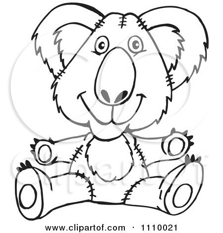 Clipart Black And White Aussie Koala Teddy Bear - Royalty Free Vector Illustration by Dennis Holmes Designs