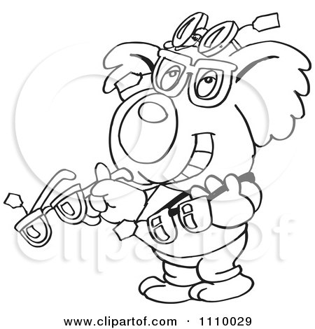 Clipart Black And White Aussie Koala Optometrist - Royalty Free Vector Illustration by Dennis Holmes Designs