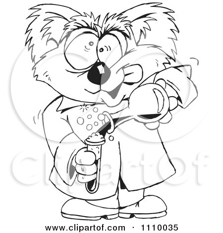 Clipart Black And White Aussie Mad Scientist Koala - Royalty Free Vector Illustration by Dennis Holmes Designs