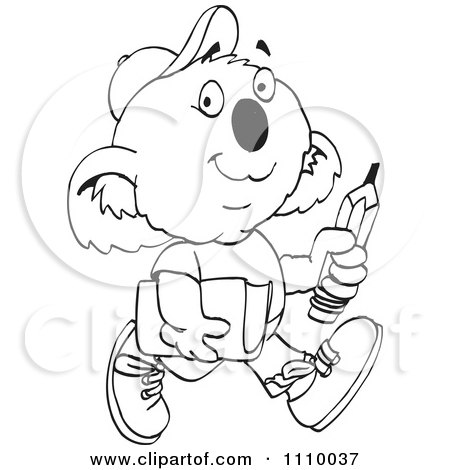 Clipart Black And White Aussie Koala Student Walking - Royalty Free Vector Illustration by Dennis Holmes Designs