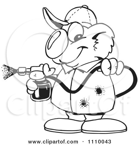 Clipart Black And White Aussie Koala Painting With A Sprayer - Royalty Free Vector Illustration by Dennis Holmes Designs