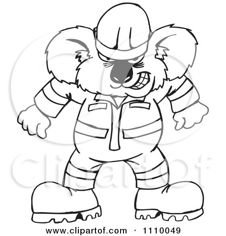 Clipart Black And White Aussie Fire Brigade Koala - Royalty Free Vector Illustration by Dennis Holmes Designs