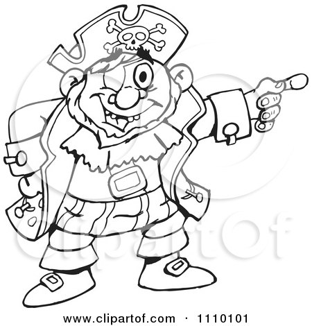 Clipart Black And White Pirate Pointing - Royalty Free Vector Illustration by Dennis Holmes Designs