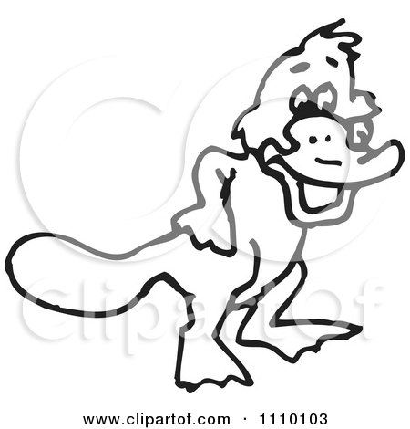 Clipart Black And White Aussie Platypus Smiling And Facing Right - Royalty Free Vector Illustration by Dennis Holmes Designs