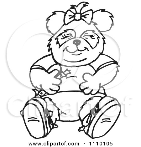 Clipart Black And White Panda Girl Sitting With Bamboo - Royalty Free Vector Illustration by Dennis Holmes Designs