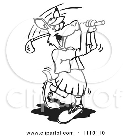 Clipart Black And White Aussie Kangaroo Golfing - Royalty Free Illustration by Dennis Holmes Designs