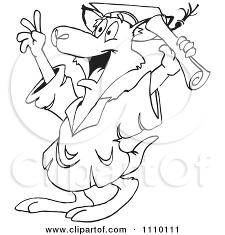 Clipart Black And White Aussie Kangaroo Graduate - Royalty Free Illustration by Dennis Holmes Designs