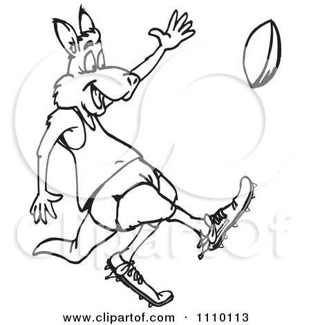 Clipart Black And White Aussie Kangaroo Playing Football - Royalty Free Illustration by Dennis Holmes Designs