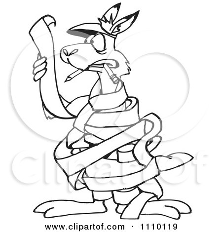 Clipart Black And White Aussie Kangaroo Accountant - Royalty Free Vector Illustration by Dennis Holmes Designs
