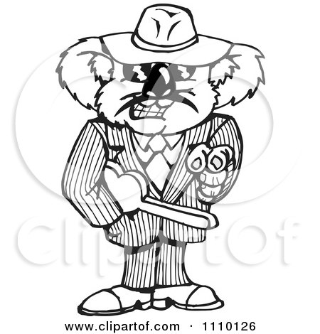 Clipart Black And White Aussie Koala Gangster - Royalty Free Illustration by Dennis Holmes Designs