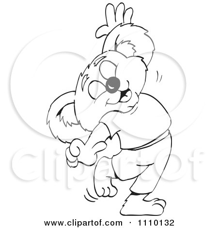 Clipart Black And White Aussie Koala Dancing - Royalty Free Illustration by Dennis Holmes Designs