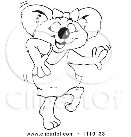 Clipart Black And White Aussie Koala Girl Dancing - Royalty Free Illustration by Dennis Holmes Designs