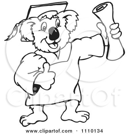 Clipart Black And White Aussie Koala Graduate - Royalty Free Illustration by Dennis Holmes Designs
