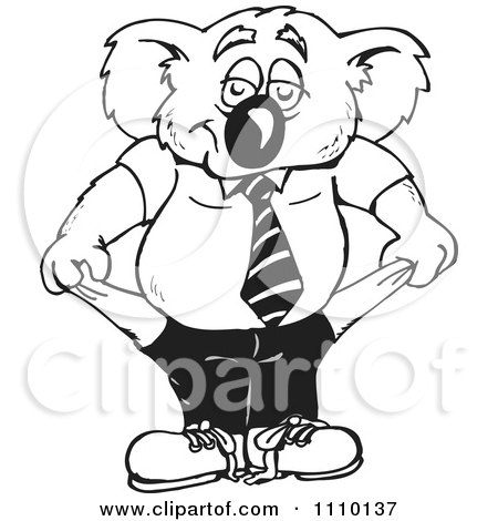 Clipart Black And White Aussie Koala With Empty Pockets - Royalty Free Illustration by Dennis Holmes Designs