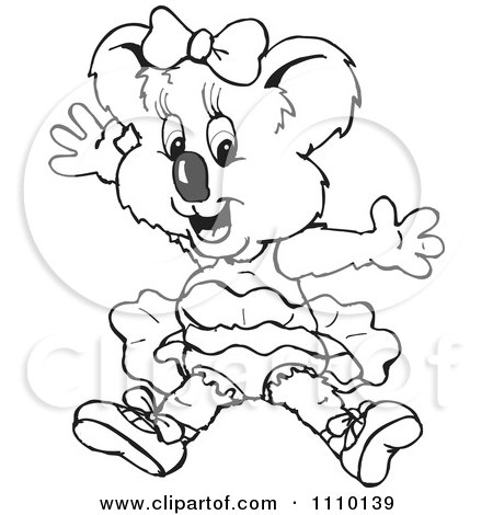 Clipart Black And White Aussie Koala Ballerina - Royalty Free Vector Illustration by Dennis Holmes Designs