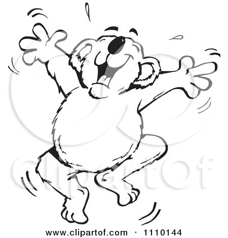 Clipart Black And White Aussie Koala Jumping - Royalty Free Illustration by Dennis Holmes Designs