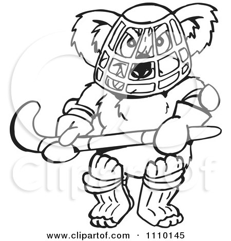 Clipart Black And White Aussie Koala Playing Hockey - Royalty Free Illustration by Dennis Holmes Designs