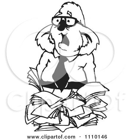 Clipart Black And White Aussie Koala Accountant With Paperwork - Royalty Free Vector Illustration by Dennis Holmes Designs