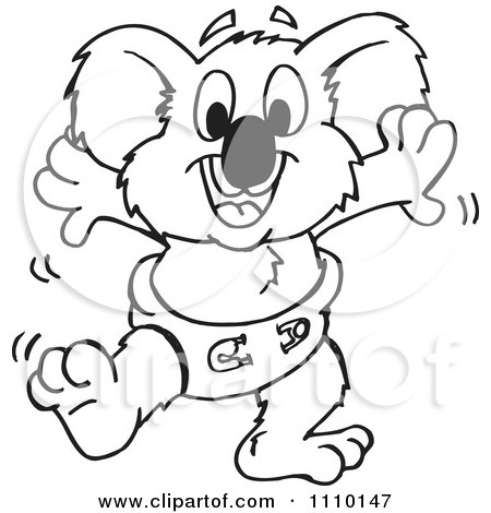 Clipart Black And White Aussie Koala Baby Walking - Royalty Free Vector Illustration by Dennis Holmes Designs