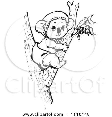 Clipart Black And White Aussie Koala Baby In A Tree - Royalty Free Vector Illustration by Dennis Holmes Designs
