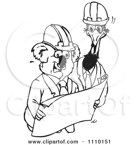 Clipart Black And White Aussie Koala And Emu Architects - Royalty Free Vector Illustration by Dennis Holmes Designs