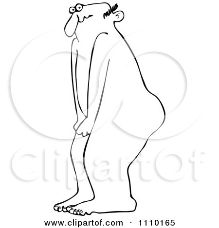 Clipart Outlined Cartoon Embarassed Naked Man Covering His Privates - Royalty Free Vector Illustration by djart