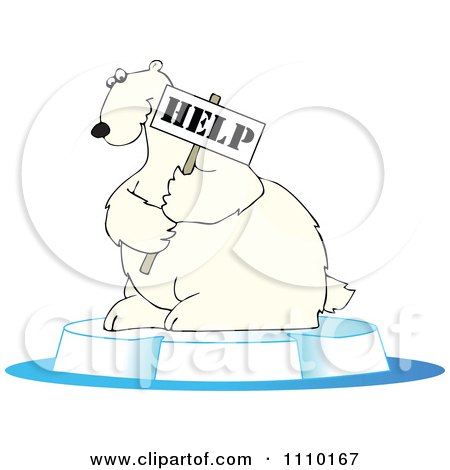 Clipart Endangered Polar Bear Holding A Help Sign - Royalty Free Vector Illustration by djart