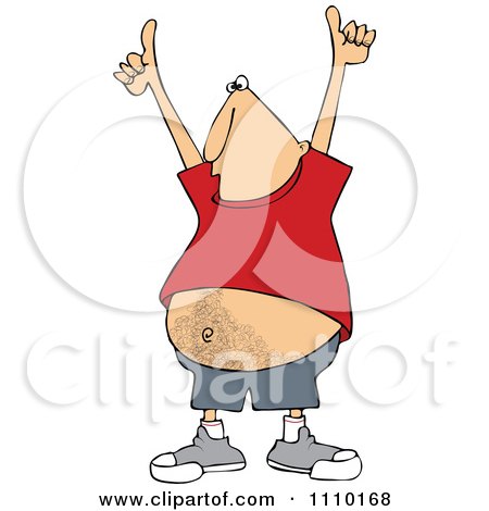 Clipart Cartoon Man Holding Two Thumbs Up High And Showing His Hairy Belly - Royalty Free Vector Illustration by djart