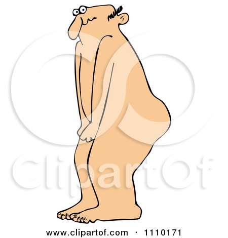 Clipart Cartoon Embarassed Naked Man Covering His Privates - Royalty Free Vector Illustration by djart