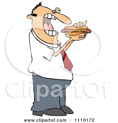 Clipart Cartoon Man Eating A Hot Dog - Royalty Free Vector Illustration by djart
