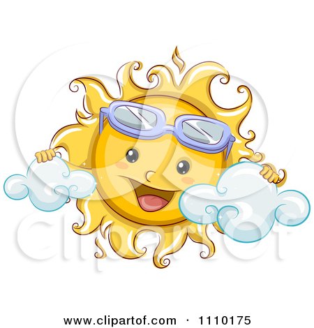 Clipart Happy Summer Sun Wearing Sunglasses And Playing In Clouds - Royalty Free Vector Illustration by BNP Design Studio