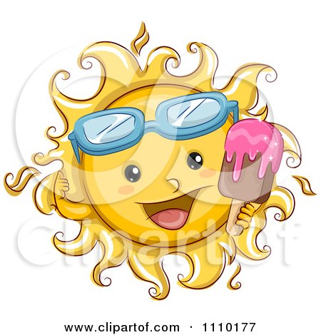 Clipart Happy Summer Sun Wearing Sunglasses And Holding A Popsicle - Royalty Free Vector Illustration by BNP Design Studio