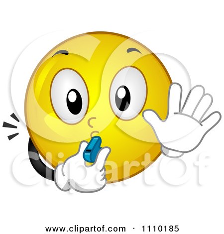 Clipart Yellow Smiley Blowing A Whistle And Gesturing To Stop - Royalty Free Vector Illustration by BNP Design Studio