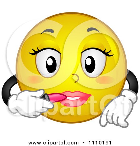 Clipart Yellow Smiley Applying Lipstick - Royalty Free Vector Illustration by BNP Design Studio