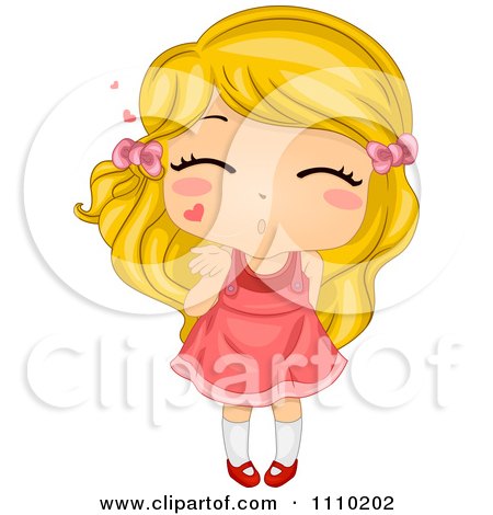 Clipart Sweet Blond Girl Blowing Air Kisses - Royalty Free Vector Illustration by BNP Design Studio