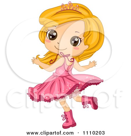Clipart Happy Blond Girl Wearing A Tiara Boots And Tu Tu - Royalty Free Vector Illustration by BNP Design Studio