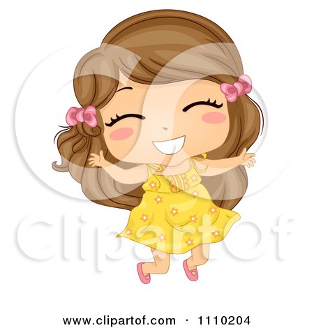 Clipart Happy Brunette Girl Jumping With Excitement - Royalty Free Vector Illustration by BNP Design Studio