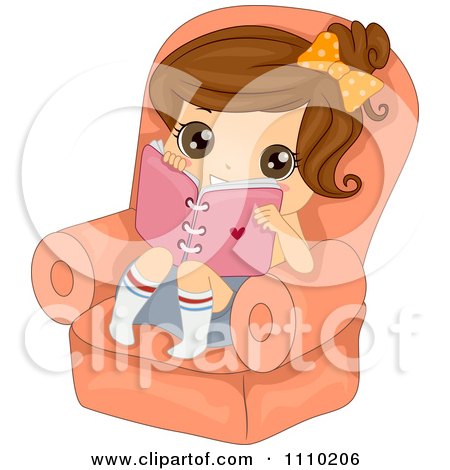 Clipart Cute Brunette Girl Sitting In A Chair With Her Diary - Royalty Free Vector Illustration by BNP Design Studio