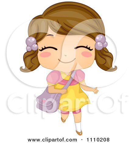 Clipart Happy Brunette School Girl Running With A Bag - Royalty Free Vector Illustration by BNP Design Studio