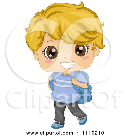 Clipart Happy Blond School Boy Walking With A Book Bag - Royalty Free Vector Illustration by BNP Design Studio