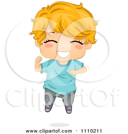 Clipart Happy Excited Blond Boy Jumping - Royalty Free Vector Illustration by BNP Design Studio