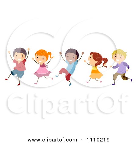 Clipart Line Of Diverse Happy Kids - Royalty Free Vector Illustration by BNP Design Studio
