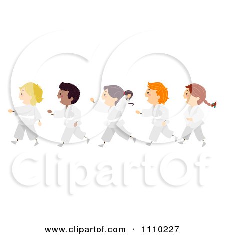 Clipart Line Of Diverse Happy Karate Kids - Royalty Free Vector Illustration by BNP Design Studio