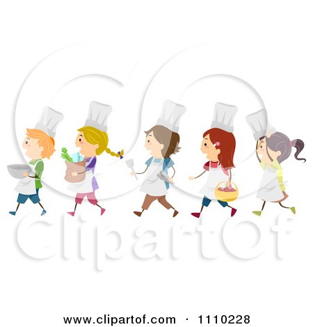 Clipart Line Of Diverse Happy Chef Kids - Royalty Free Vector Illustration by BNP Design Studio