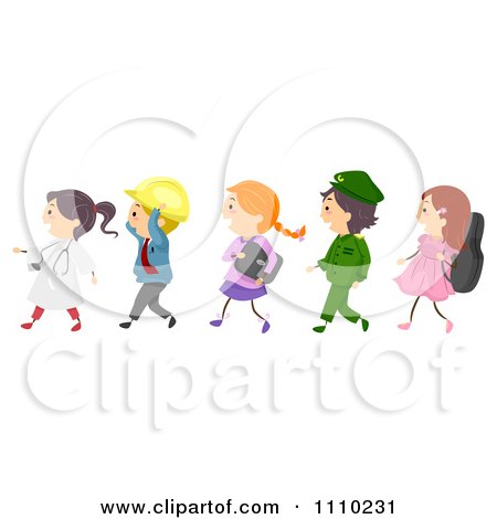 Clipart Line Of Happy Occupation Kids - Royalty Free Vector Illustration by BNP Design Studio