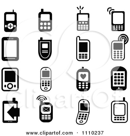 Clipart Black And White Cell Phone Icons - Royalty Free Vector Illustration by Prawny