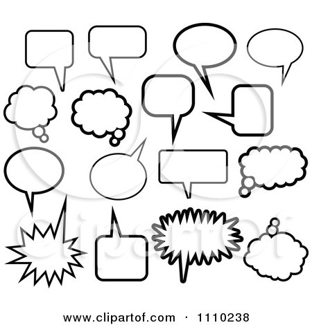 Clipart Black And White Thought And Word Balloon Icons - Royalty Free Vector Illustration by Prawny