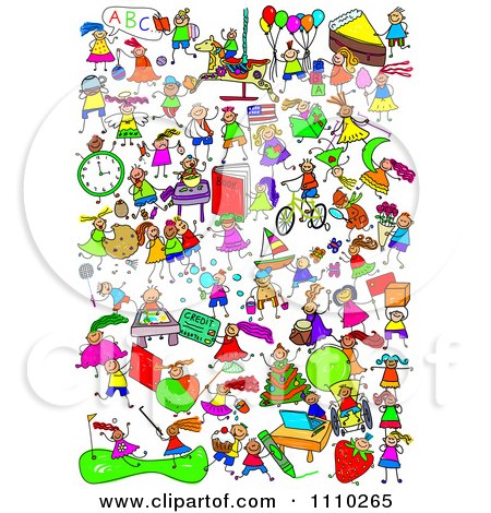 Clipart Montage Of Active Stick Children - Royalty Free Illustration by Prawny