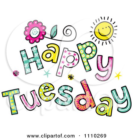 Clipart Colorful Sketched Happy Tuesday Text - Royalty Free Vector Illustration by Prawny